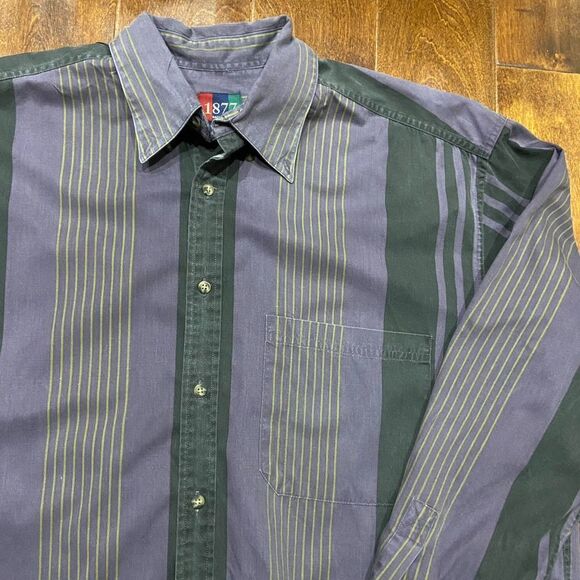1877 BachRach Vintage 90s Black Purple Striped Button Front Shirt Men's Size XL - Picture 2 of 8